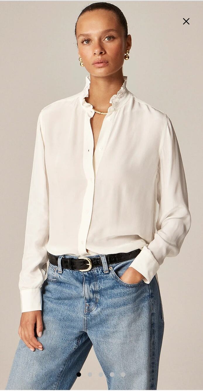 NWT J. Crew Jules Ruffle-Collar Button-Up Shirt In Crepe De Chine Ivory 2
